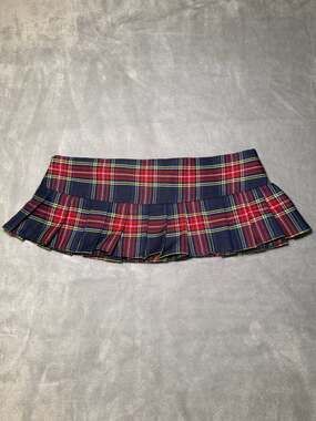 The Escante Collection Red and Navy Blue Tartan Plaid Pleated Micro Mini Skirt